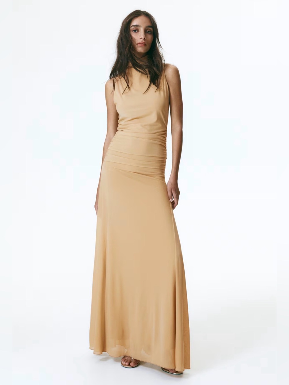 GATHERED MESH DRESS